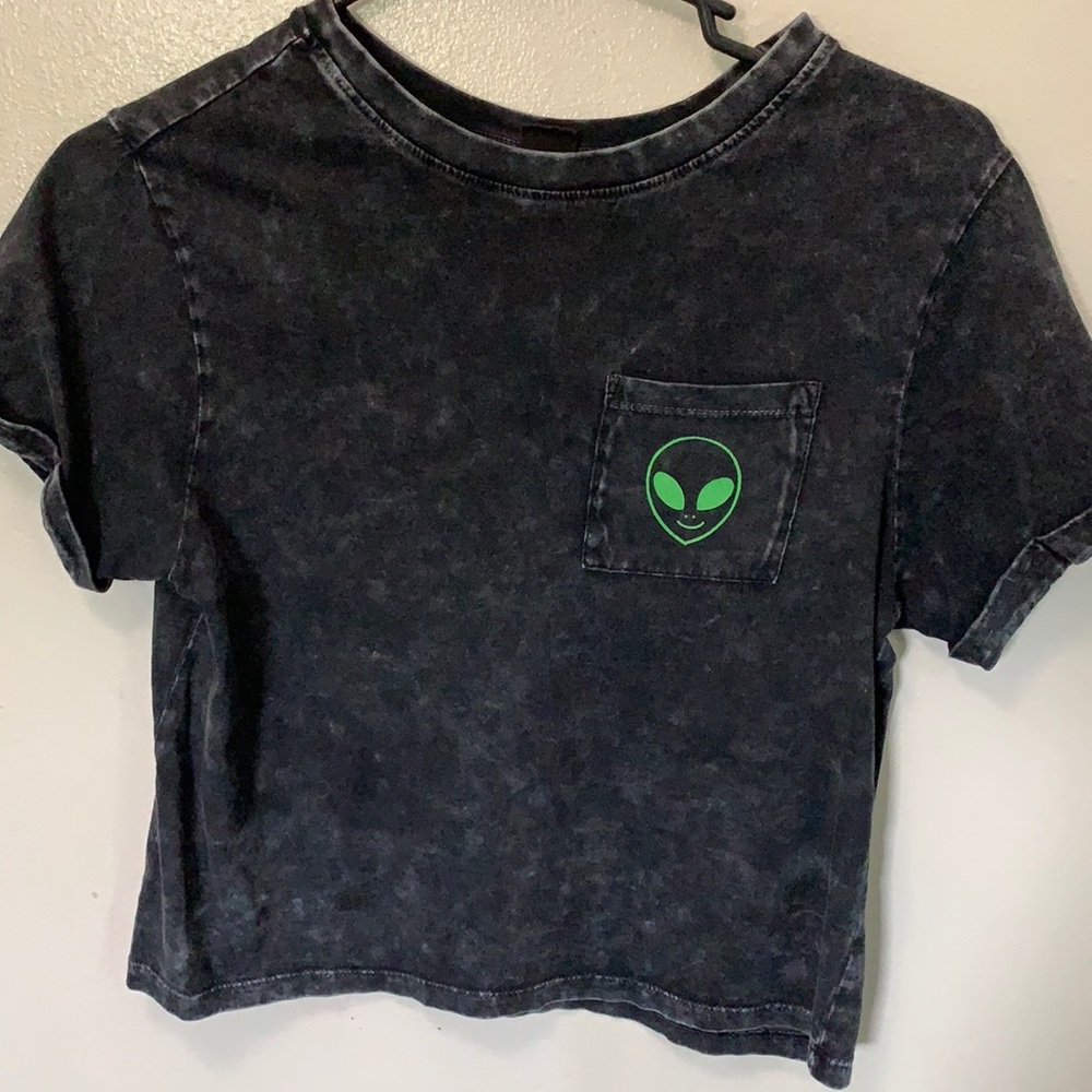 Dark Acid Washed Alien Crop Tee